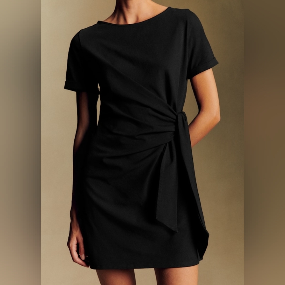 Sézane Pippa Short Dress in Black Organic Cotton Tie-Side Mini Size XS - Picture 10 of 10